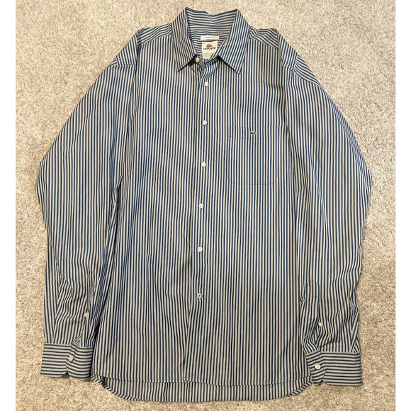 Lacoste Men’s Blue Stripe Button Shirt Long Sleeve Size 44 - Picture 1 of 9